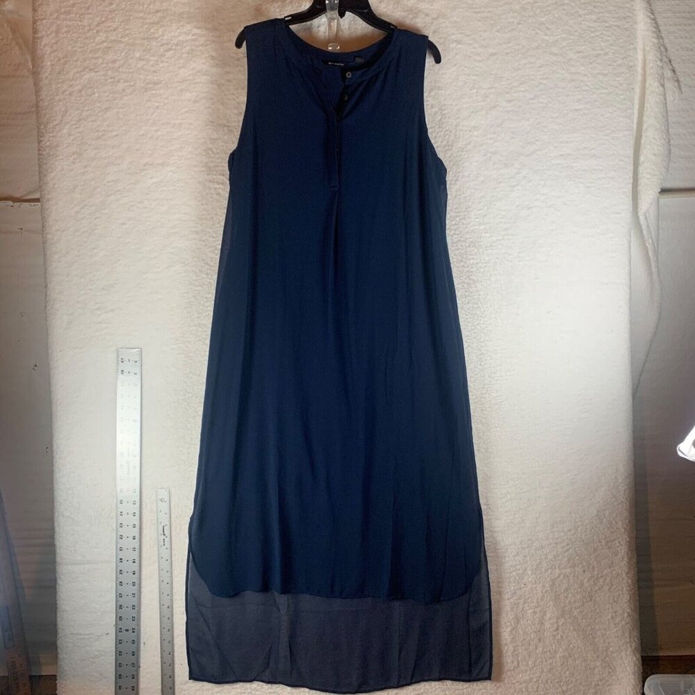 H By Halston Women's Navy Blue Sleeveless Button Maxi Dress Size 16‎ 9098